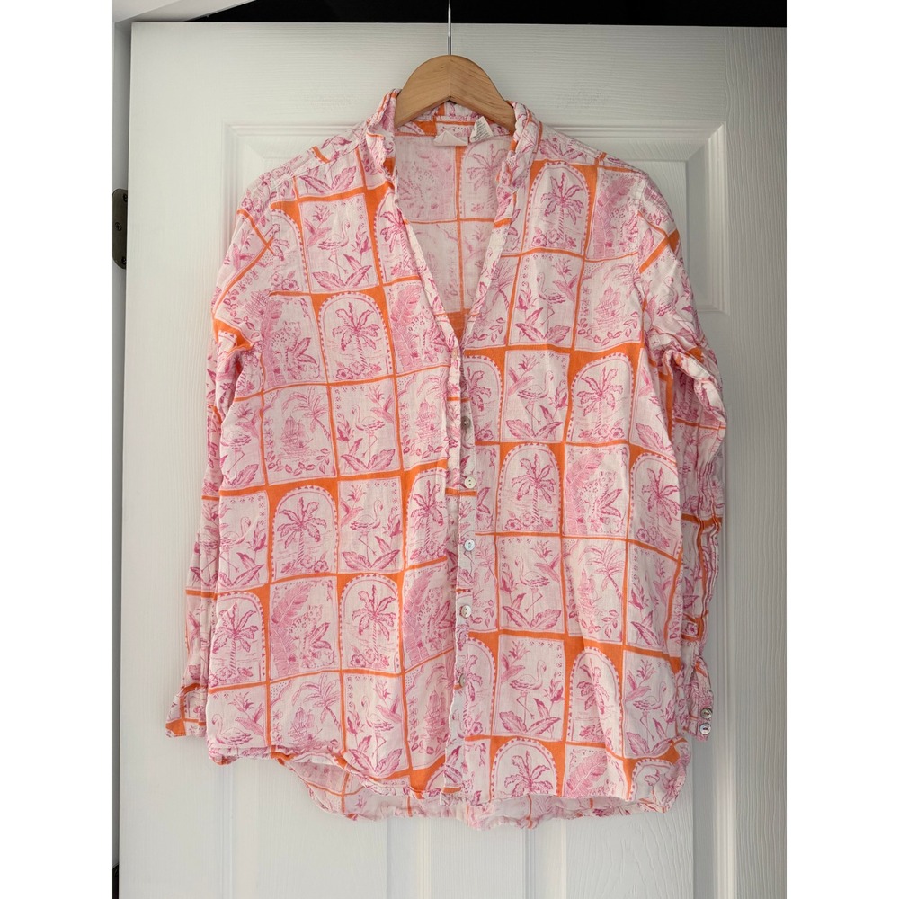 C&C California Linen Womens Colorful Tropical Vacation Button Down Shirt